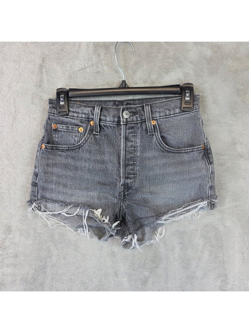 Levi's 501 Shorts Womens W25 Gray Denim High Rise Button Fly Cutoff Frayed Hem